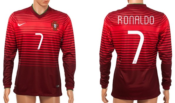 2014 World Cup Portugal #7 Ronaldo Home Soccer Long Sleeve AAA+ T-Shirt