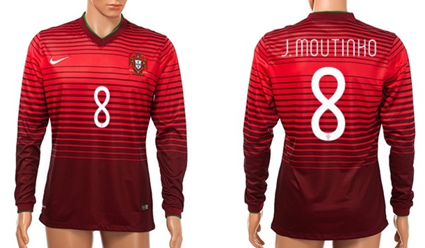 2014 World Cup Portugal #8 J.Moutinho Home Soccer Long Sleeve AAA+ T-Shirt