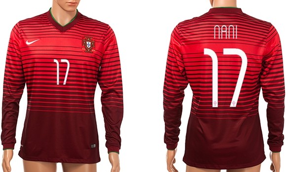 2014 World Cup Portugal #17 Nani Home Soccer Long Sleeve AAA+ T-Shirt