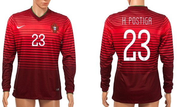2014 World Cup Portugal #23 H.Postiga Home Soccer Long Sleeve AAA+ T-Shirt