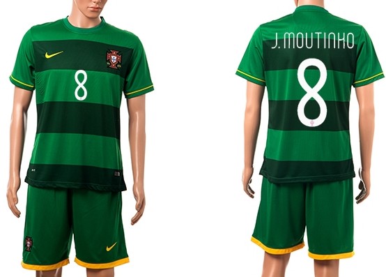 2014 World Cup Portugal #8 J.Moutinho Away Green Soccer Shirt Kit