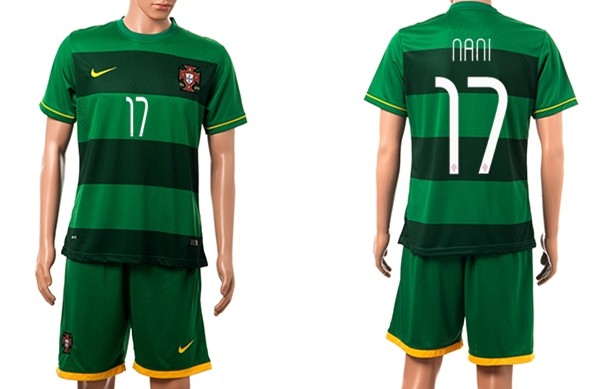 2014 World Cup Portugal #17 Nani Away Green Soccer Shirt Kit