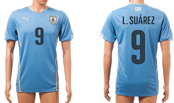2014 World Cup Uruguay #9 L.Suarez Home Soccer AAA+ T-Shirt