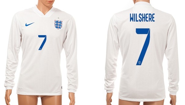 2014 World Cup England #7 Wilshere Home Soccer Long Sleeve AAA+ T-Shirt