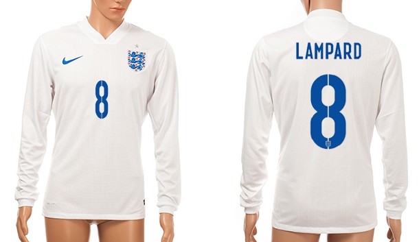 2014 World Cup England #8 Lampard Home Soccer Long Sleeve AAA+ T-Shirt