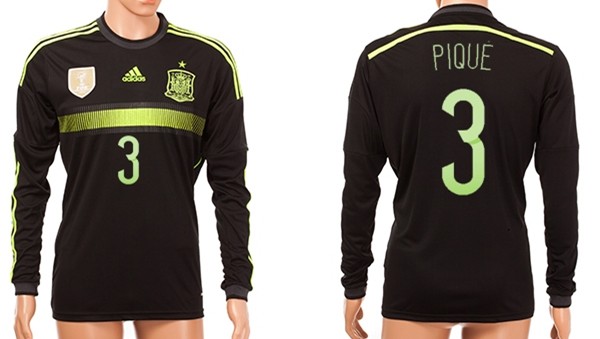 2014 World Cup Spain #3 Pique Away Soccer Long Sleeve AAA+ T-Shirt