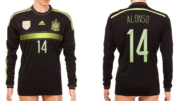 2014 World Cup Spain #14 Alonso Away Soccer Long Sleeve AAA+ T-Shirt