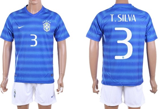2014 World Cup Brazil #3 T.Silva Away Soccer Shirt Kit