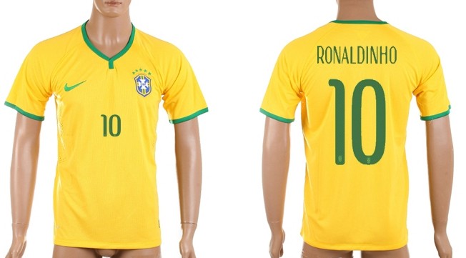 2014 World Cup Brazil #10 Ronaldinho Home Soccer AAA+ T-Shirt