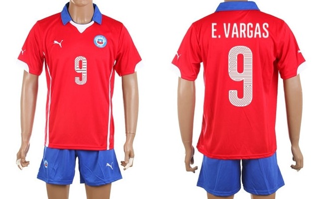 2014 World Cup Chile #9 E.Vargas Home Soccer Shirt Kit