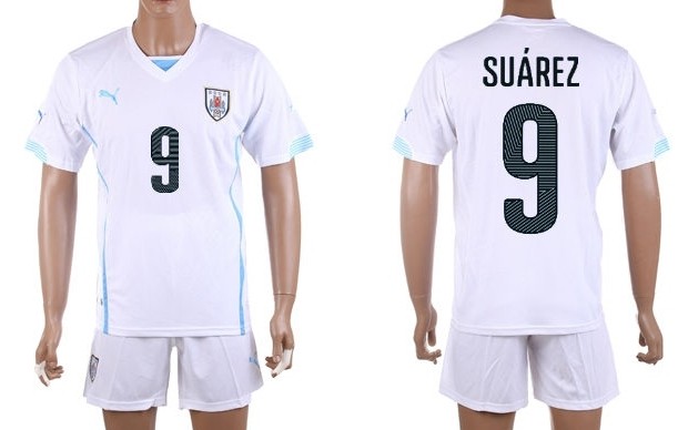 2014 World Cup Uruguay #9 Suarez Away Soccer Shirt Kit