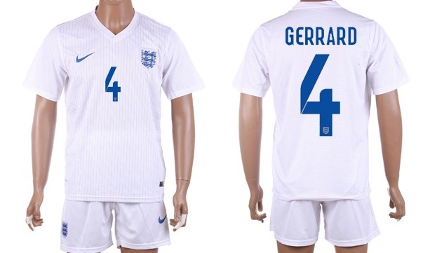 2014 World Cup England #4 Gerrard Home Soccer Shirt Kit