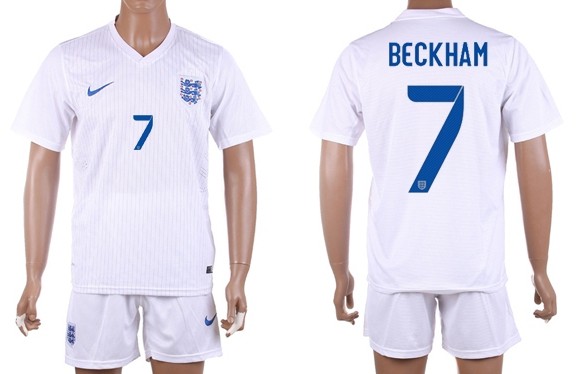 2014 World Cup England #7 Beckham Home Soccer Shirt Kit