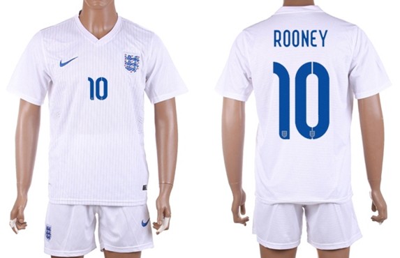 2014 World Cup England #10 Rooney Home Soccer Shirt Kit