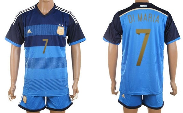 2014 World Cup Argentina #7 Di Maria Away Soccer Shirt Kit