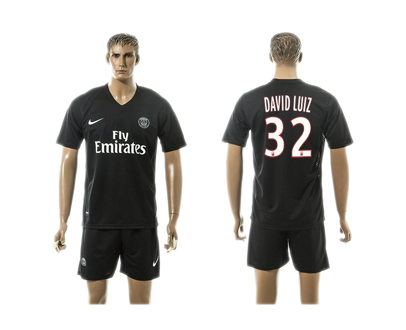 2015-16 Paris Saint-Germain UCL Away Black Third Jersey #32 David Luiz