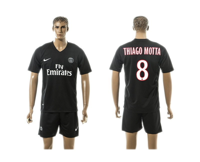 2015-16 Paris Saint-Germain UCL Away Black Third Jersey #8 Thiago Motta