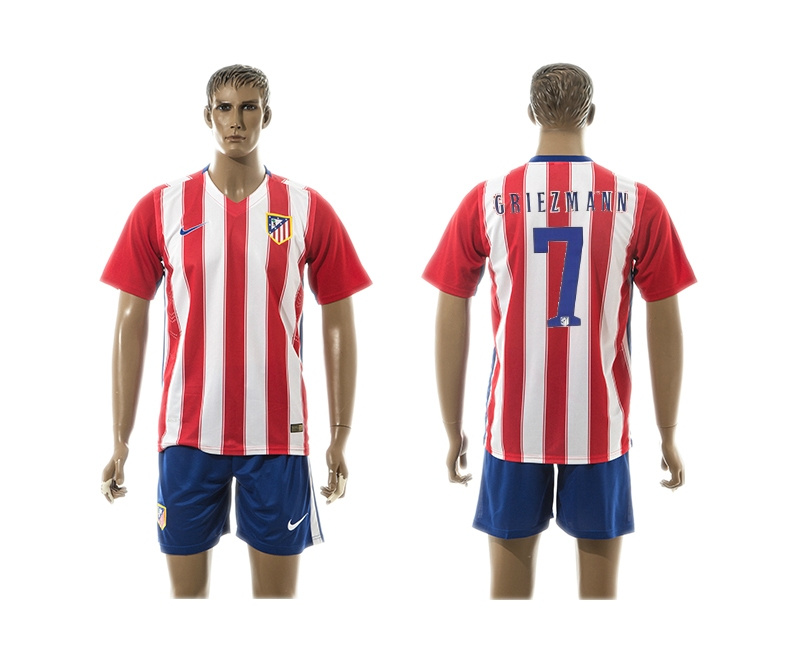 2015-2016 Atletico Madrid Home Soccer Jersey #7 Griezmann