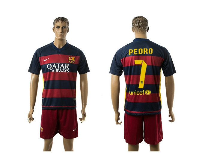 2015-2016 Barcelona Soccer Uniform Jersey Short Sleeves home Leaked Version #7 PEDRO