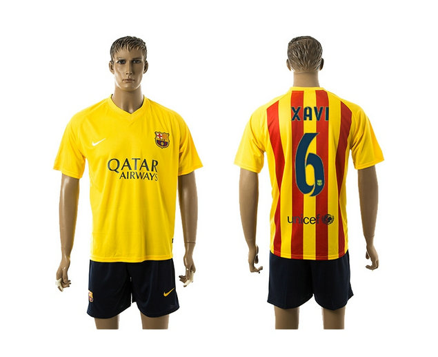 2015-2016 Barcelona Soccer Uniform Jersey Short Sleeves with black shorts #6 XAVI