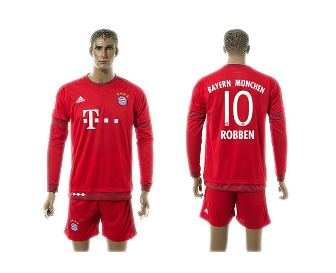 2015-2016 Bayern Munich Soccer Jersey Uniform Long Sleeves Red #10 ROBBEN