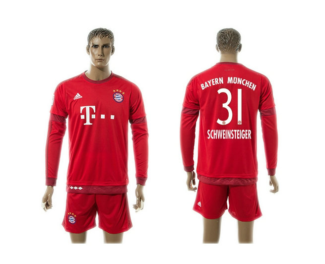 2015-2016 Bayern Munich Soccer Jersey Uniform Long Sleeves Red #31 SCHWEINSTEIGER