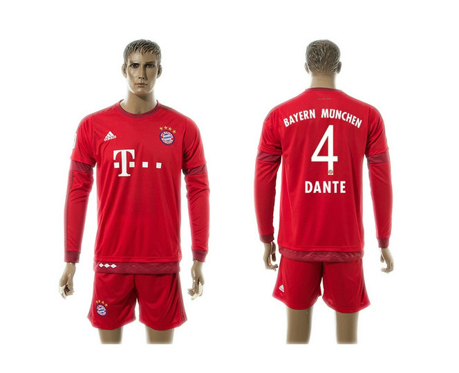 2015-2016 Bayern Munich Soccer Jersey Uniform Long Sleeves Red #4 DANTE