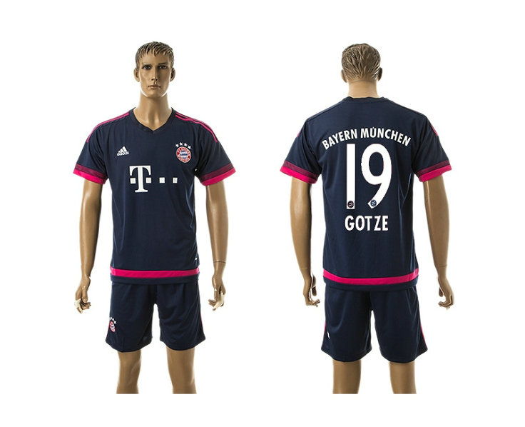 2015-2016 Bayern Munich Soccer Jersey Uniform Short Sleeves Navy Blue #19 GOTZE