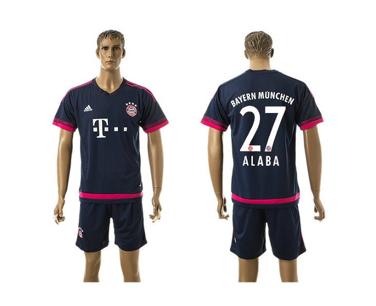 2015-2016 Bayern Munich Soccer Jersey Uniform Short Sleeves Navy Blue #27 ALABA