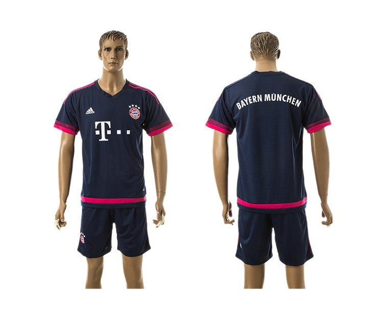 2015-2016 Bayern Munich Soccer Jersey Uniform Short Sleeves Navy Blue BLANK