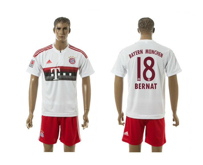 2015-2016 Bayern Munich Soccer Jersey Uniform Short Sleeves White #18 BERNAT