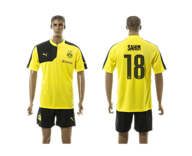2015-2016 Borussia Dortmund Yellow Soccer Jersey Uniform #18 Sahin