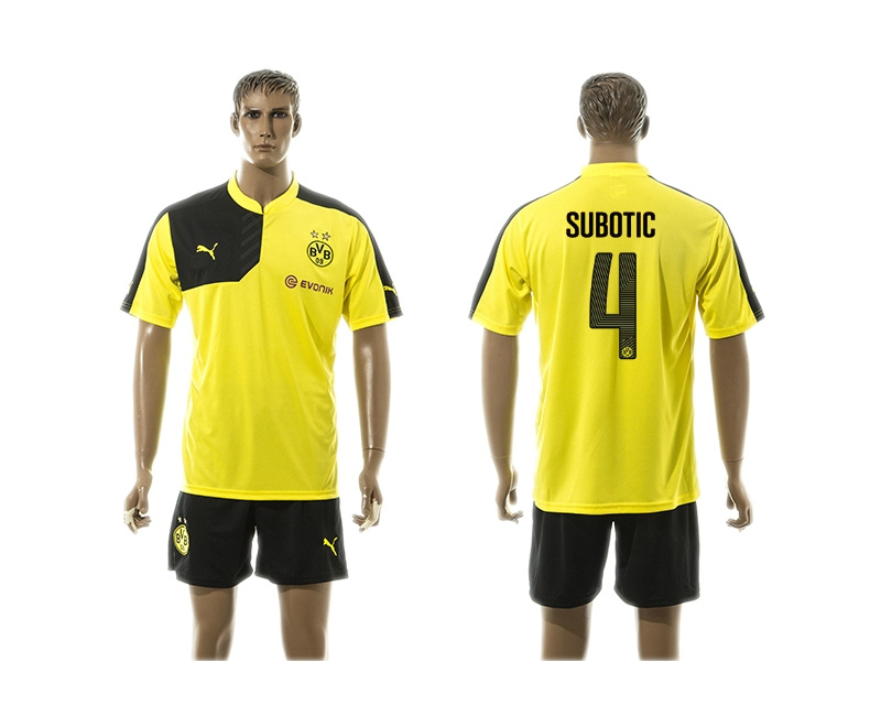 2015-2016 Borussia Dortmund Yellow Soccer Jersey Uniform #4 Subotic