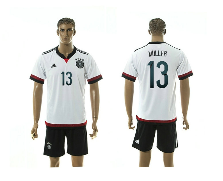 2015-2016 Germany Soccer Jersey Uniform Short Sleeves HOME White #13 MULLER
