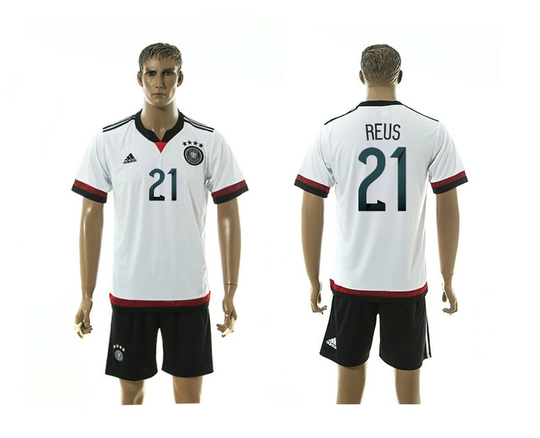 2015-2016 Germany Soccer Jersey Uniform Short Sleeves HOME White #21 REUS