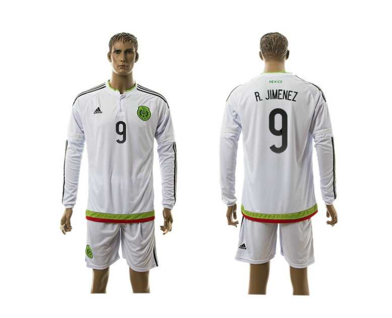 2015-2016 Mexico Soccer Jersey Uniform White Away Long Sleeves #9 R.JIMENEZ
