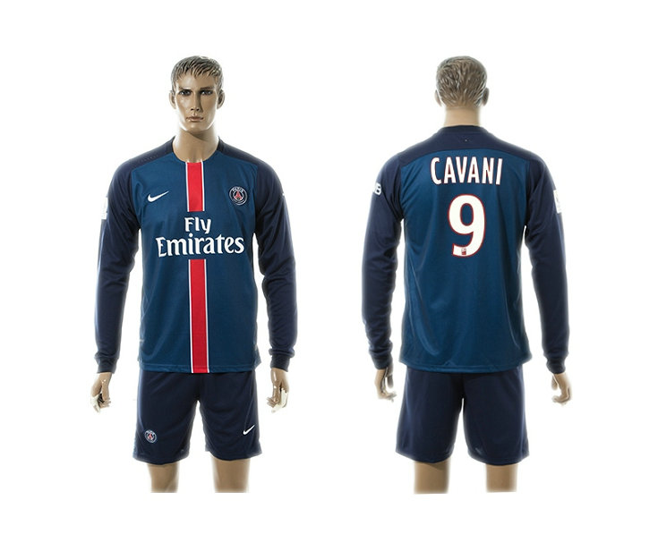 2015-2016 PSG Jersey Blue Soccer Uniform Long Sleeves #9 CAVANI