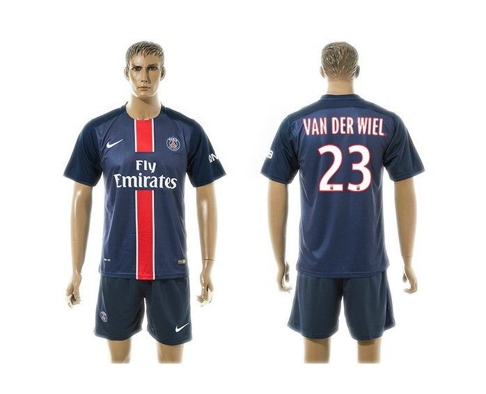 2015-2016 PSG Jersey Blue Soccer Uniform Short Sleeves #23 VAN DRE WIEL