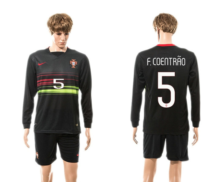 2015-2016 Portugal Soccer Jersey Uniform Black Away Long Sleeves #5 F.COENTRAO