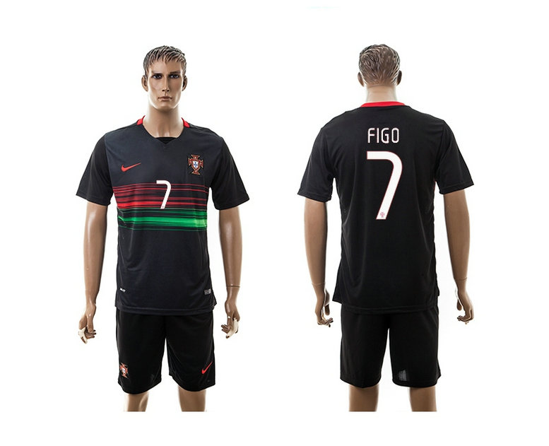 2015-2016 Portugal Soccer Jersey Uniform Black Away Short Sleeves #7 FIGO