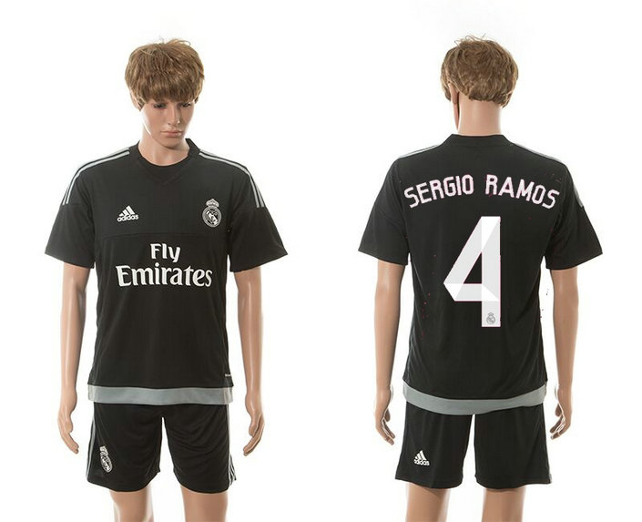 2015-2016 Real Madrid Scccer Uniform Short Sleeves Jersey Black #4 SERGIO RAMOS