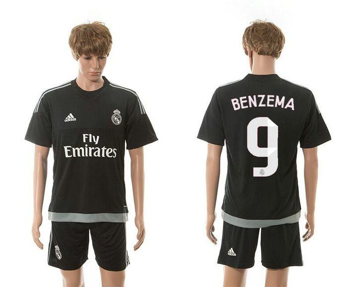 2015-2016 Real Madrid Scccer Uniform Short Sleeves Jersey Black #9 BENZEMA