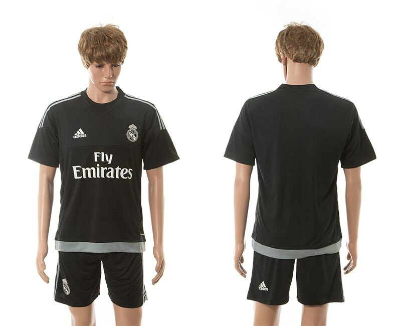 2015-2016 Real Madrid Scccer Uniform Short Sleeves Jersey Black no patch one the sleeves