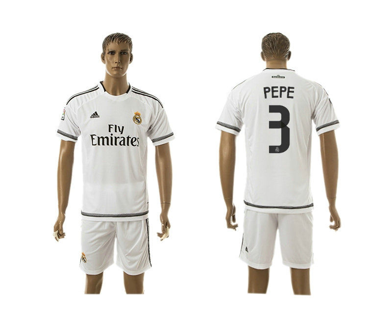 2015-2016 Real Madrid Scccer Uniform Short Sleeves Jersey Home White #3 PEPE