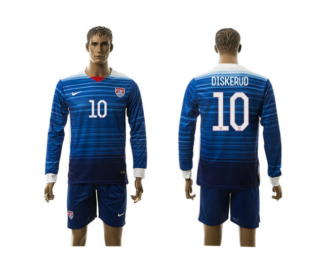 2015-2016 USA Soccer Jersey Uniform Blue Away Long Sleeves #10 DISKERUD