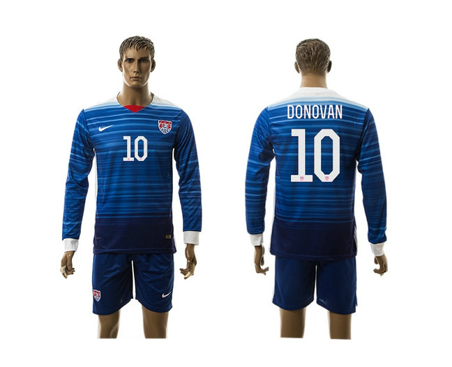 2015-2016 USA Soccer Jersey Uniform Blue Away Long Sleeves #10 DONOVAN