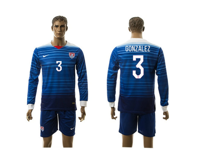 2015-2016 USA Soccer Jersey Uniform Blue Away Long Sleeves #3 GONZALEZ