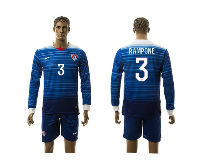 2015-2016 USA Soccer Jersey Uniform Blue Away Long Sleeves #3 RAMPONE