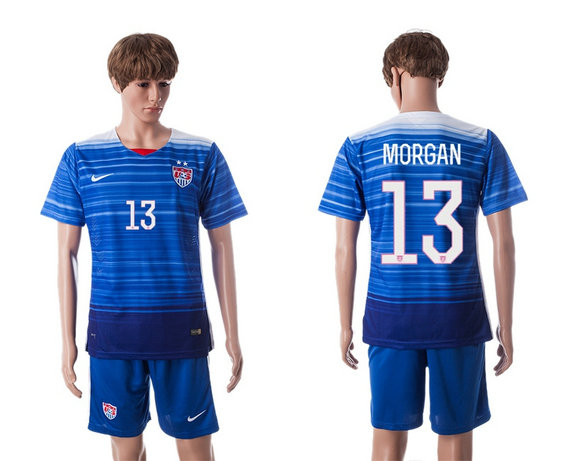 2015-2016 USA Soccer Jersey Uniform Blue Away Short Sleeves #13 MORGAN