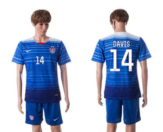 2015-2016 USA Soccer Jersey Uniform Blue Away Short Sleeves #14 DAVIS